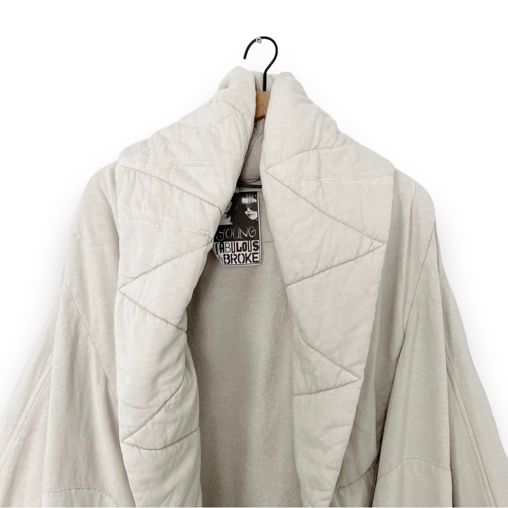Young Fabulous & Broke Sandrine Quilted Cocoon Open Front Coat Jacket Stone M/L - Picture 3 of 8